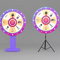 Interactive Zone Featuring Two Colorful Spinning Wheels With Purple Base And Tripod Stand