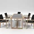 Modern Rectangular Dining Table Set With Wooden Frame And Black Upholstered Chairs 3d model