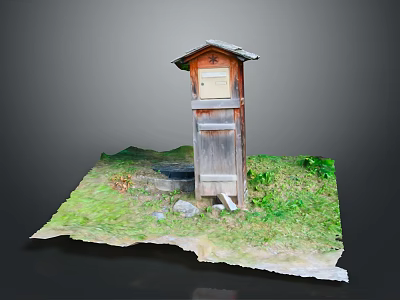Old Traditional Wooden Rural Structure With Sloped Roof Grass And Stones 3d model