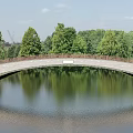Scenic Arch Bridge With Railing And Reflection Over Calm Water By Green Grass