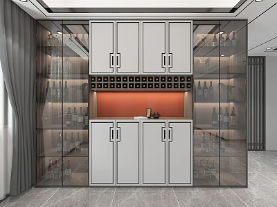 Modern Wine Cabinet Interior Design With Glass Doors Wine Racks And White Cabinets 3d model