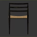 Modern Leisure Chair With Wooden Frame Slat Backrest Woven Seat Cushion And Dark Wooden Legs