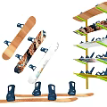 Wall Mounted Hanging Rack With Multi Layer Storage For Skis And Snowboards 3d model