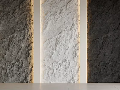 Textured Stone Background Wall With White Center Panel And Dark Side Panels 3d model