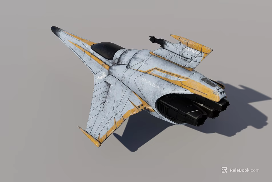 Sci Fi Fighter Jet Weapon With Futuristic Gray Yellow Design And Aerodynamic Features 3d model 