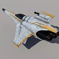Sci Fi Fighter Jet Weapon With Futuristic Gray Yellow Design And Aerodynamic Features