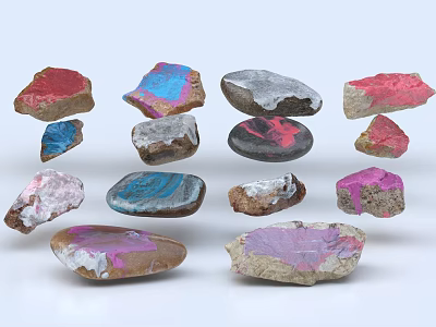 Colorful Natural Stones and Wood Pieces with Various Shapes and Textures 3d model