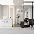 Modern Hair Salon Interior With Marble Reception Desk Black Styling Chairs Mirrors And Green Plants