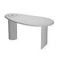 Modern Sleek Desk With Oval Top And Cylindrical Wooden Leg Design