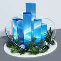 Photo Spot With Blue Tall Buildings Blue Curved Decorations Green Plants And White Spheres
