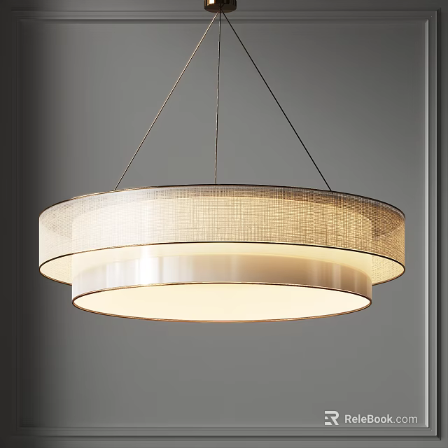 Modern Double Ring Pendant Light With Linen Fabric Shade And White Inner Layer 3d model 