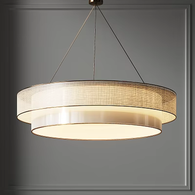 Modern Double Ring Pendant Light With Linen Fabric Shade And White Inner Layer 3d model