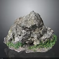 Natural Stone Rock With Green Moss Growing On Base And Rough Textured Surface