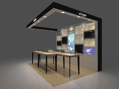 Modern Electronics Retail Store With Display Tables Shelves And Digital Screens 3d model