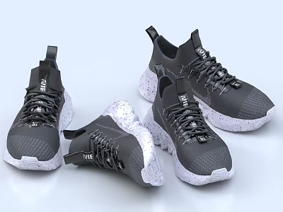 Black Sports Shoes With White Speckled Soles Lace Up Design Modern Style And Comfortable Fit 3d model