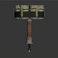 Unique Hammer Weapon Featuring Cylindrical Top Metal Bands And Brown Handle