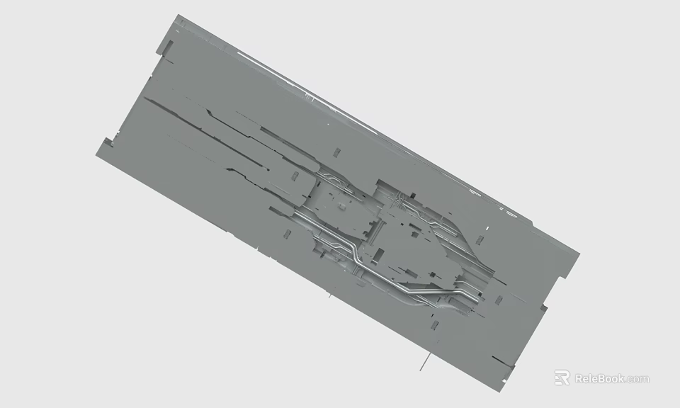 Detailed Gray Mechanical Layout Drawing With Structure Lines And Hole Patterns 3d model 