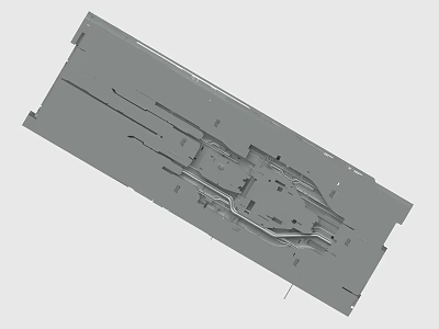 Detailed Gray Mechanical Layout Drawing With Structure Lines And Hole Patterns 3d model