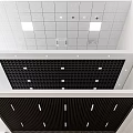 Modern Ceiling Design With White Square Tiles Black Grid And Recessed Strip Lights