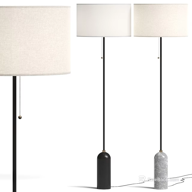 Modern Minimalist Floor Lamp With Linen Shade Black Pole And Gray Base 3d model 