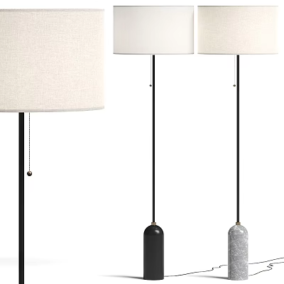 Modern Minimalist Floor Lamp With Linen Shade Black Pole And Gray Base 3d model
