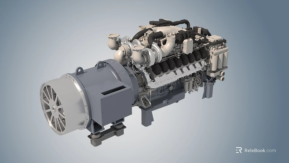 Heavy Duty Industrial Diesel Engine With Turbine Multiple Cylinders And Metal Components 3d model 