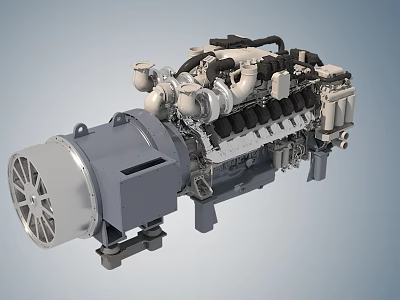 Heavy Duty Industrial Diesel Engine With Turbine Multiple Cylinders And Metal Components 3d model