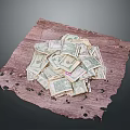 Pile of US Dollars Placed on Worn Wooden Board with Scratches