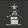 Traditional Multi Tiered Tower Architecture With Golden Decorations Gray Roof And White Base