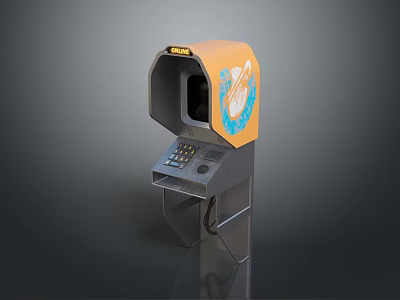 Orange Self Service Kiosk Machine With Digital Screen And Keypad Interface 3d model