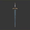 Decorative Sword With Blue Metallic Blade And Ornate Hilt On Dark Background