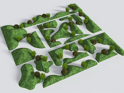 Detailed Green Microlandforms With Small Hills Grass Patches And Miniature Plants 3d model
