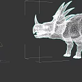 Realistic Reptile Dinosaur With Horned Head Spiked Frill And Textured Skin Standing In Gray Background