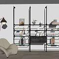 Modern Metal Shelving Unit With Decorative Items Books And Vases In Living Room
