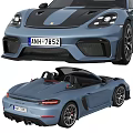 Blue Porsche Boxster Convertible With Sporty Black Stripes And Red Brake Calipers