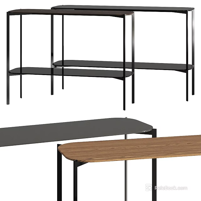 Modern Multi Functional Desk With Black Metal Frame And Wooden Top Storage Shelves 3d model 
