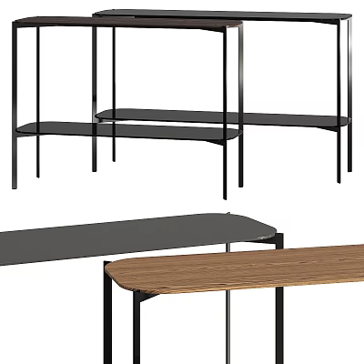 Modern Multi Functional Desk With Black Metal Frame And Wooden Top Storage Shelves 3d model