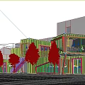 Container Built Modern Open Air Commercial Street With Pedestrians And Trees