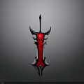 Fantasy Red And Silver Sword With Horned Design Metallic Sharp Edge And Intricate Details