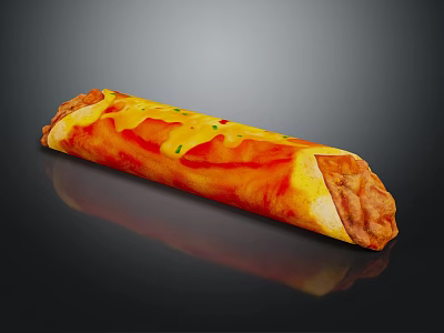 Delicious Burrito With Melted Cheese Red Sauce And Green Herbs 3d model