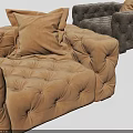 Tan and Gray Tufted Single Sofa with Plush Decorative Pillows in Modern Design 3d model