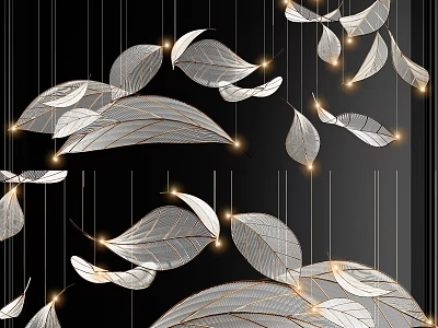Modern Leaf Shaped Chandelier With Illuminated Lights Against Black Background 3d model