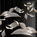 Modern Leaf Shaped Chandelier With Illuminated Lights Against Black Background 3d model