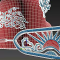 Traditional Red Hat With Blue Wing Shaped Decorations White Accents And Intricate Patterns