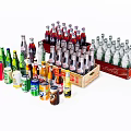 Assorted Beverage Bottles Of Different Types And Colors In Wooden Crates