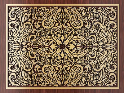Intricate Golden Carving Design On Wooden Decorative Panel With Ornate Patterns 3d model