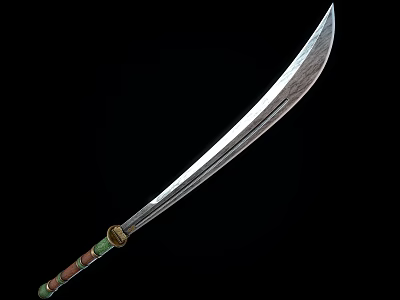 Traditional Long Blade Weapon With Silver Edge And Green Gold Decorative Handle 3d model