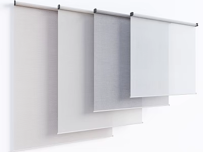 Different Styles Of White Roller Blinds With Linen Texture For Home Window Decor 3d model