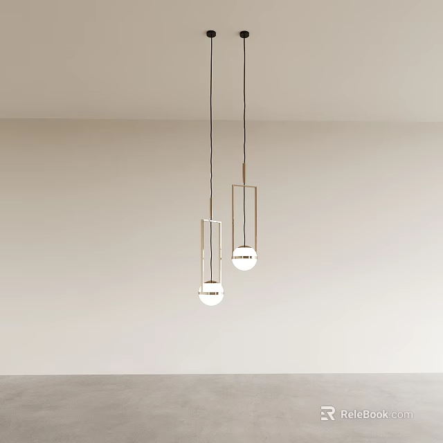 Modern Luxury Pendant Lights With Geometric Metal Frame And Spherical Bulbs 3d model 