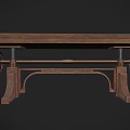 Vintage Industrial Dining Table With Wooden Top And Metal Gear Wheels Design